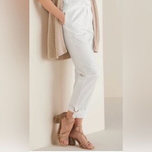 Soft Surroundings Medina Pants White Crop Utility Roll Tab Stretch Twill Size XL